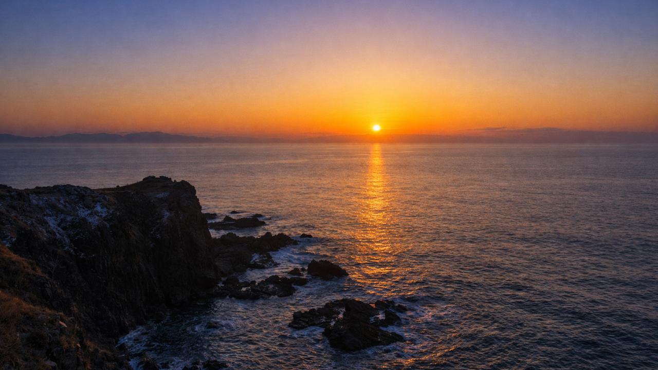 立待岬から見た海から昇る朝日