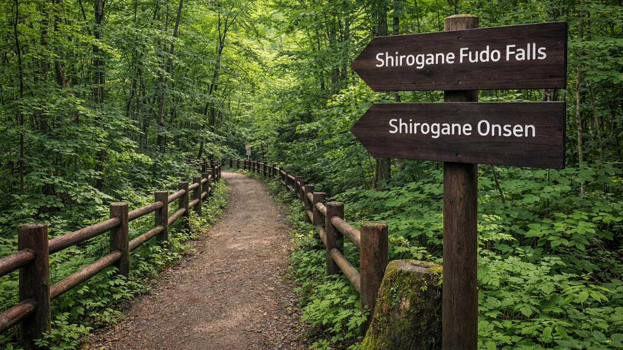 白金温泉から白金不動の滝へ向かう散策路の雰囲気