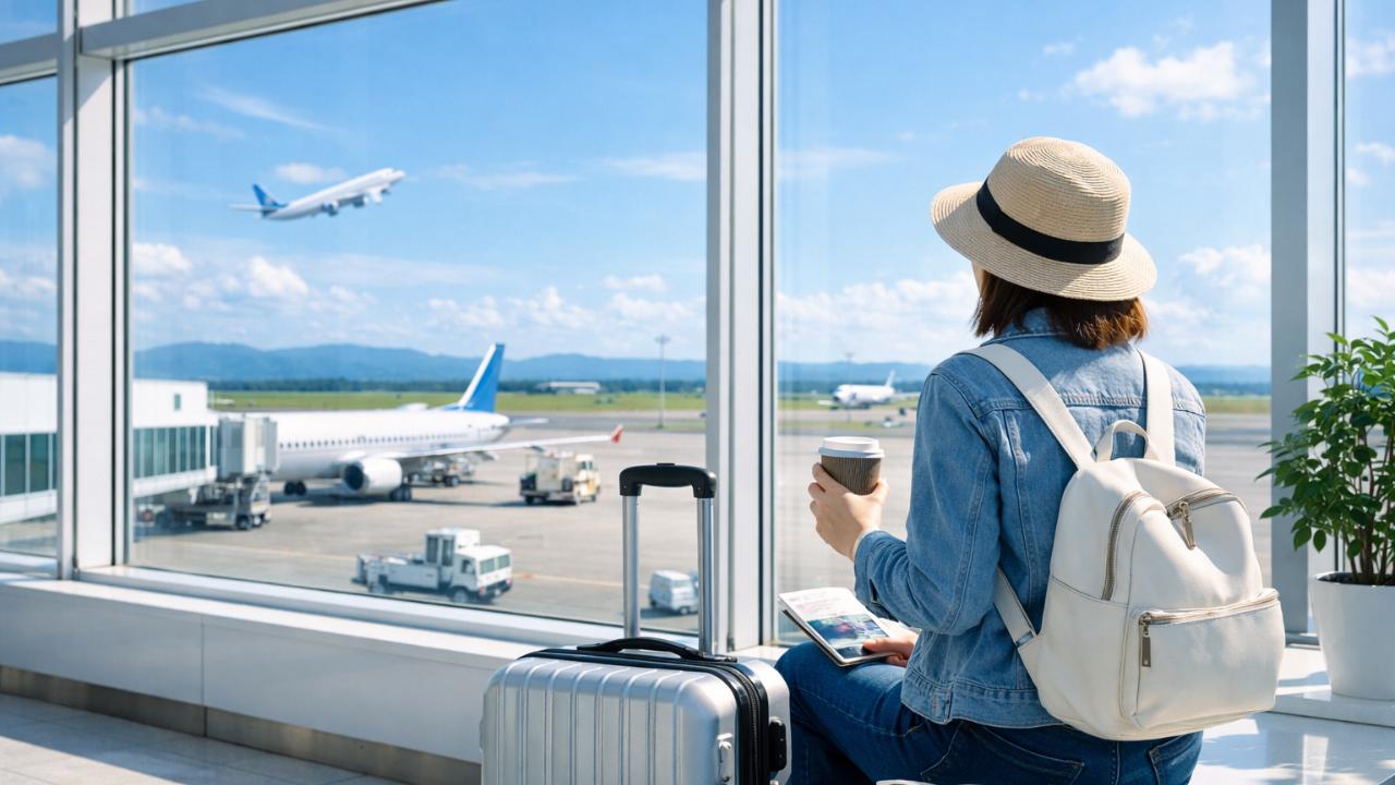 北海道らしい明るく清潔な雰囲気。JR南千歳駅から新千歳空港方面へ向かう旅行者を連想させる構図