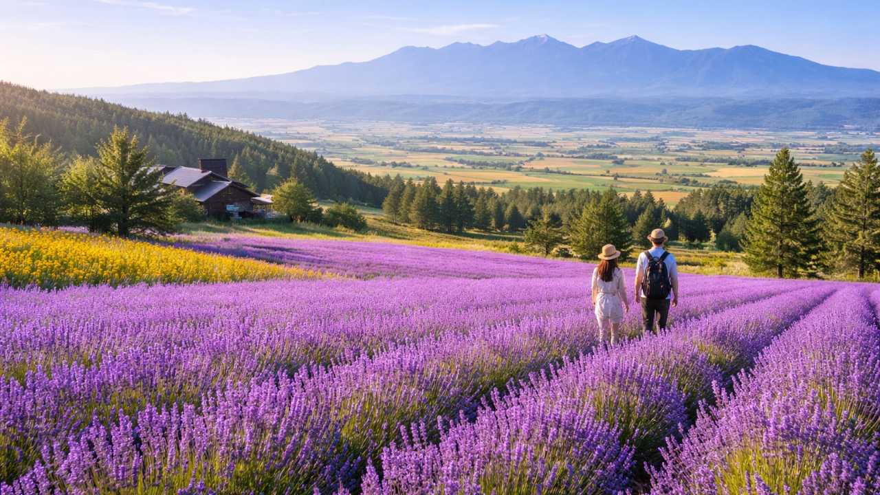 富良野のラベンダー畑の画像