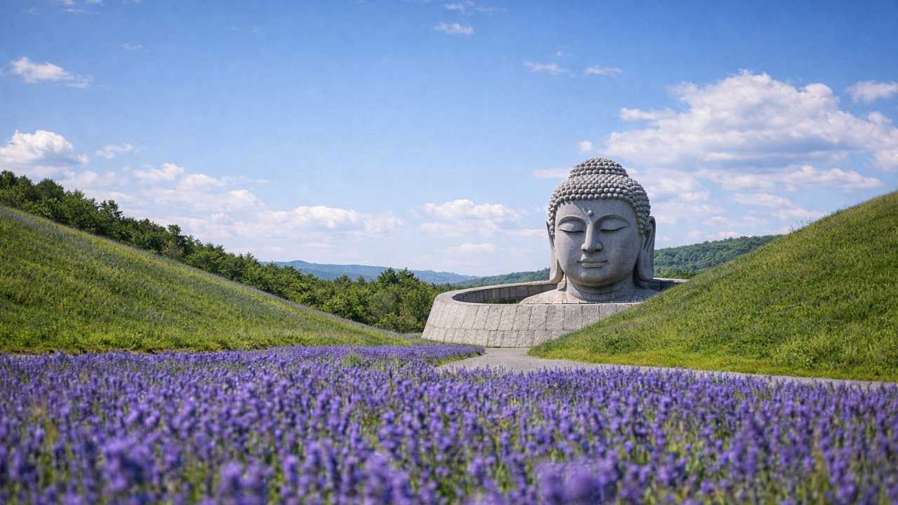 ベンダーの丘から頭だけが見える頭大仏