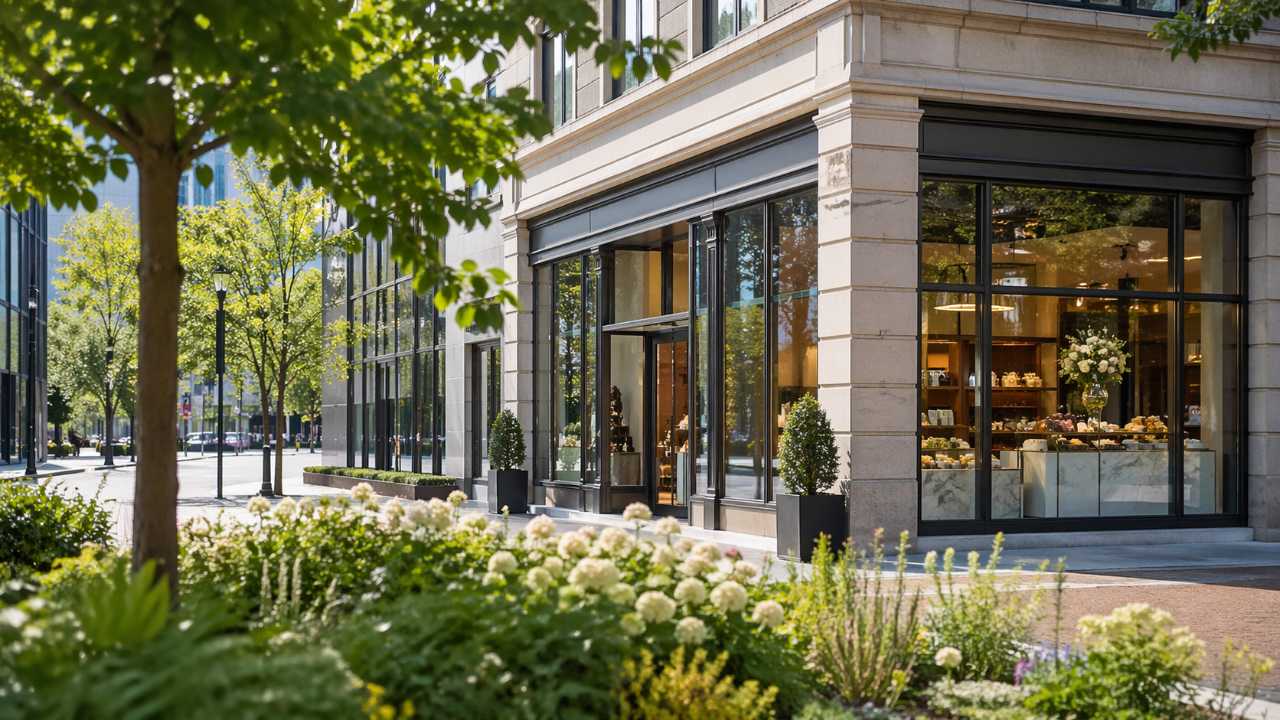 北海道札幌駅近くの上品な洋菓子店の旗艦店外観