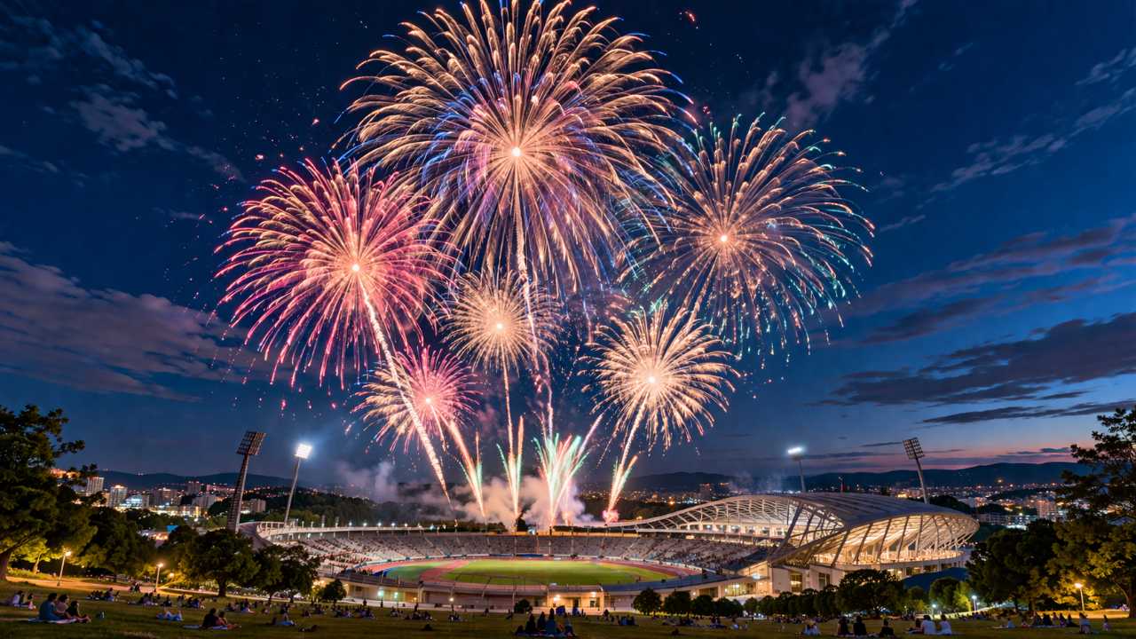 北海道札幌の真駒内花火大会をイメージした夏の夜景