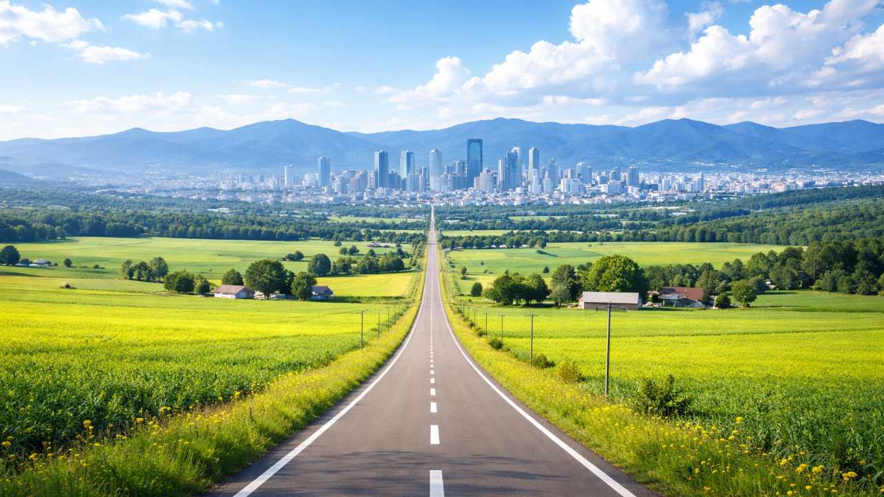 北海道の広大な大地と札幌の都市景観の対比が一枚で伝わる実写風