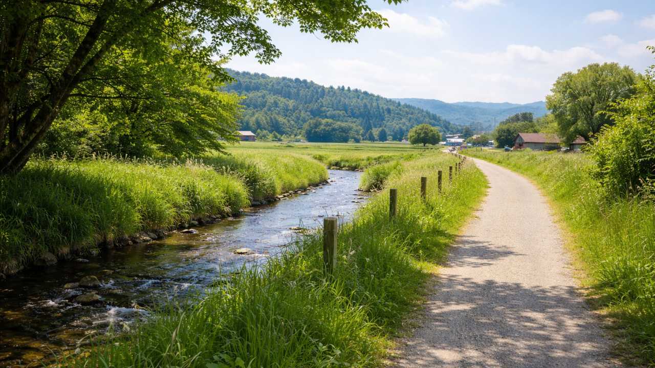 ヤリキレナイ川の周辺を歩いて巡る旅の雰囲気が伝わる構図