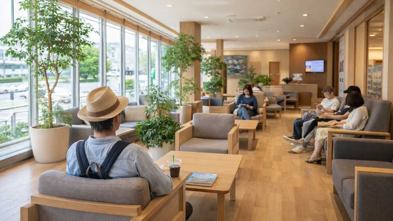 苫小牧駅前の交流拠点で休憩しているイメージ