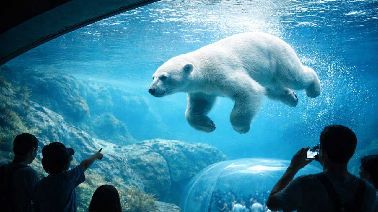 円山動物園のホッキョクグマ館を連想させる水中展示の雰囲気