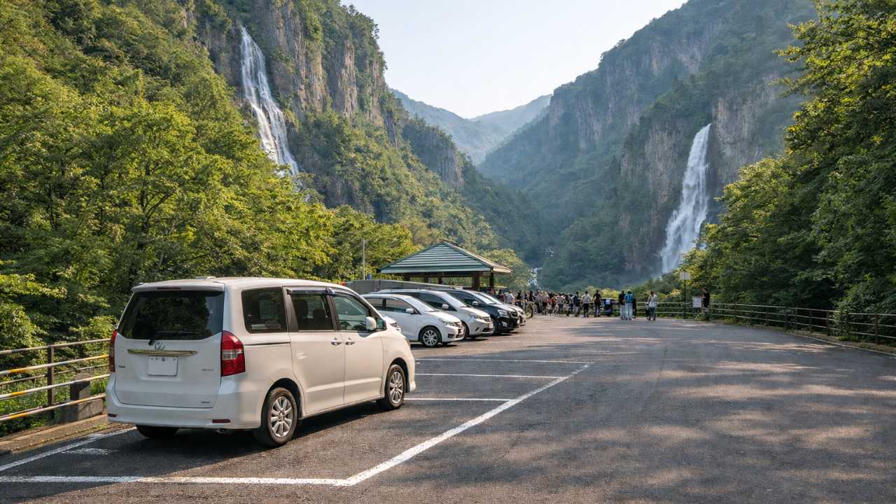 銀河の滝の無料駐車場と見学イメージ