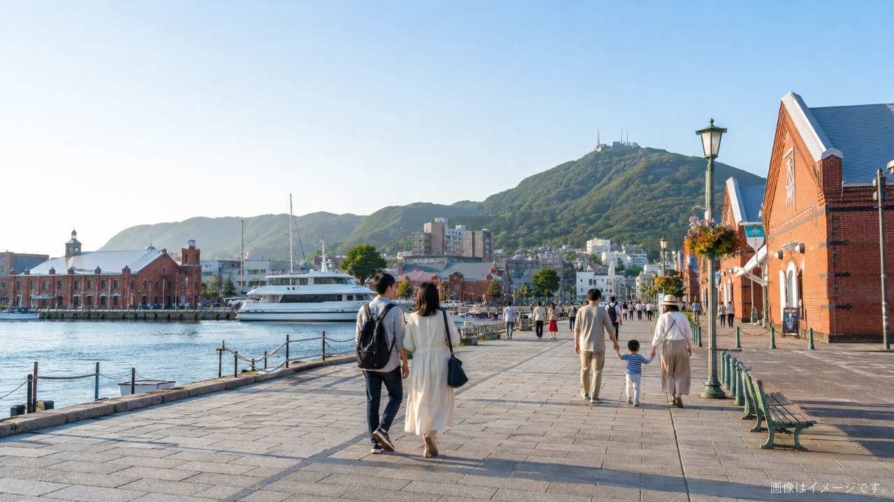 函館ベイエリアを朝散歩するイメージ