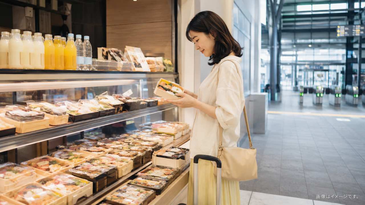新函館北斗駅の改札内売店で駅弁を選ぶ旅行者のイメージ